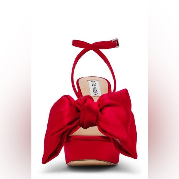 Steve Madden Bold Red Satin Bow Platform Sandals size 8.5 NWOB - Picture 3 of 12